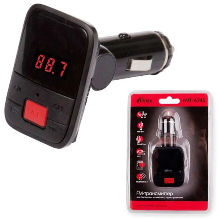 Модулятор FM RITMIX FMT-A745 Bluetooth + USB 1A