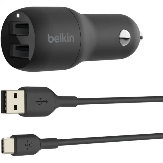 Автомобильное ЗУ Belkin Car Charger 24W Dual USB-A, USB-A - USB-C, 1m, black
