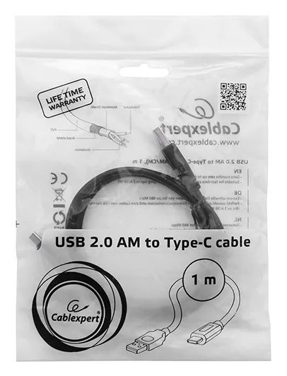 Кабель USB Type A-C Cablexpert CCP-USB2-AMCM-1M