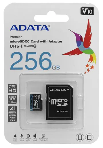 Карта памяти microSDXC 256GB ADATA AUSDX256GUICL10A1-RA1