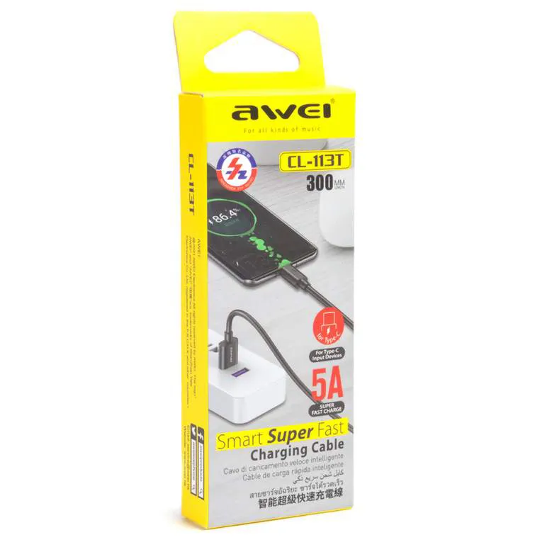 Кабель Awei USB-A/Type-C to Type-C CL-113T 30cm Чёрный