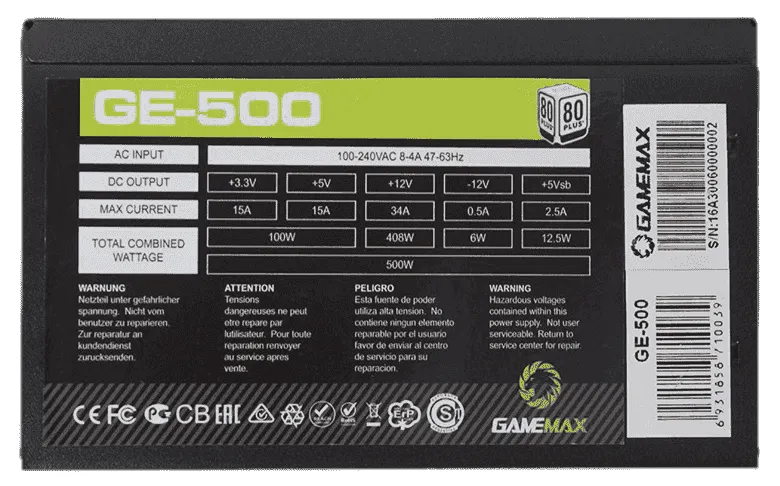 Блок питания GameMax GE-500 500W