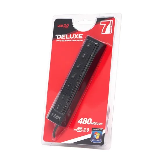 Расширитель USB Deluxe DUH7003BK Чёрный