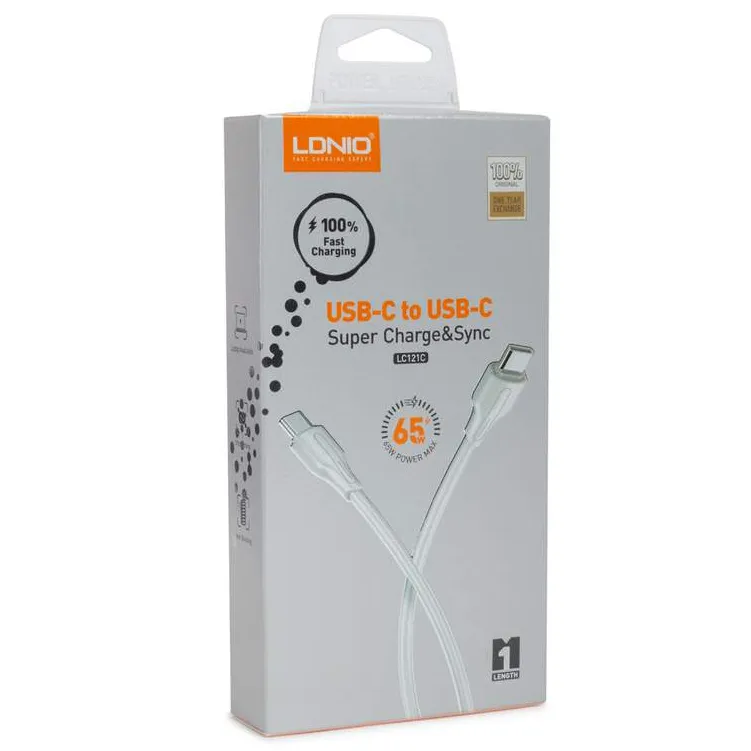 Кабель LDNIO Type-C to Type-C LC121-C 1м 65W Белый
