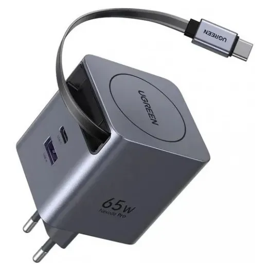 Зарядное устройство UGREEN X615 65W 2C1A GaN Fast Charger with Retractable Cable USB-C, 65825