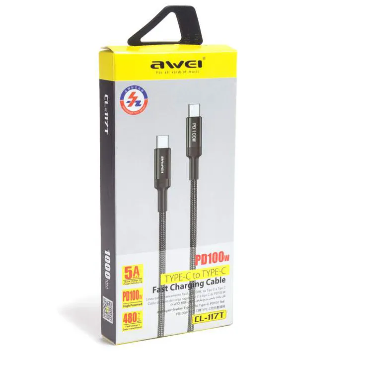 Кабель Awei Type-C to Type-C CL-117T 100W 5A 1m Чёрный