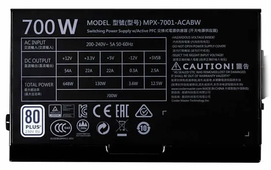 Блок питания CoolerMaster Masterwatt Lite 700 MPX-7001-ACABW