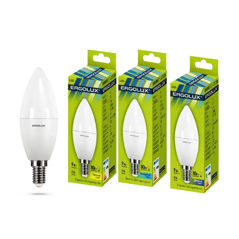 Эл. лампа светодиодная Ergolux LED-C35-9W-E14-6K, Дневной