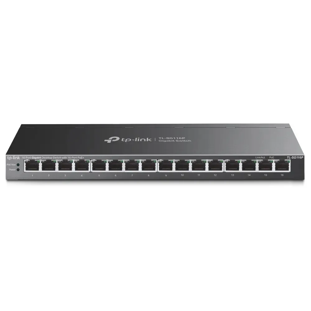 Коммутатор PoE+ 16-портовый Tp-Link TL-SG116P