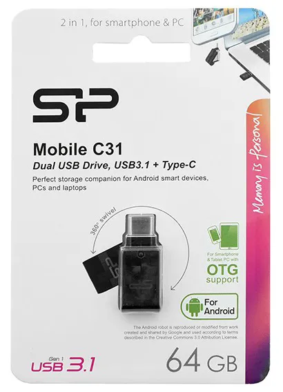 USB флешка 64GB Silicon Power Mobile C31 SP064GBUC3C31V1K black