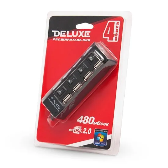 Расширитель USB Deluxe DUH4004BK Чёрный