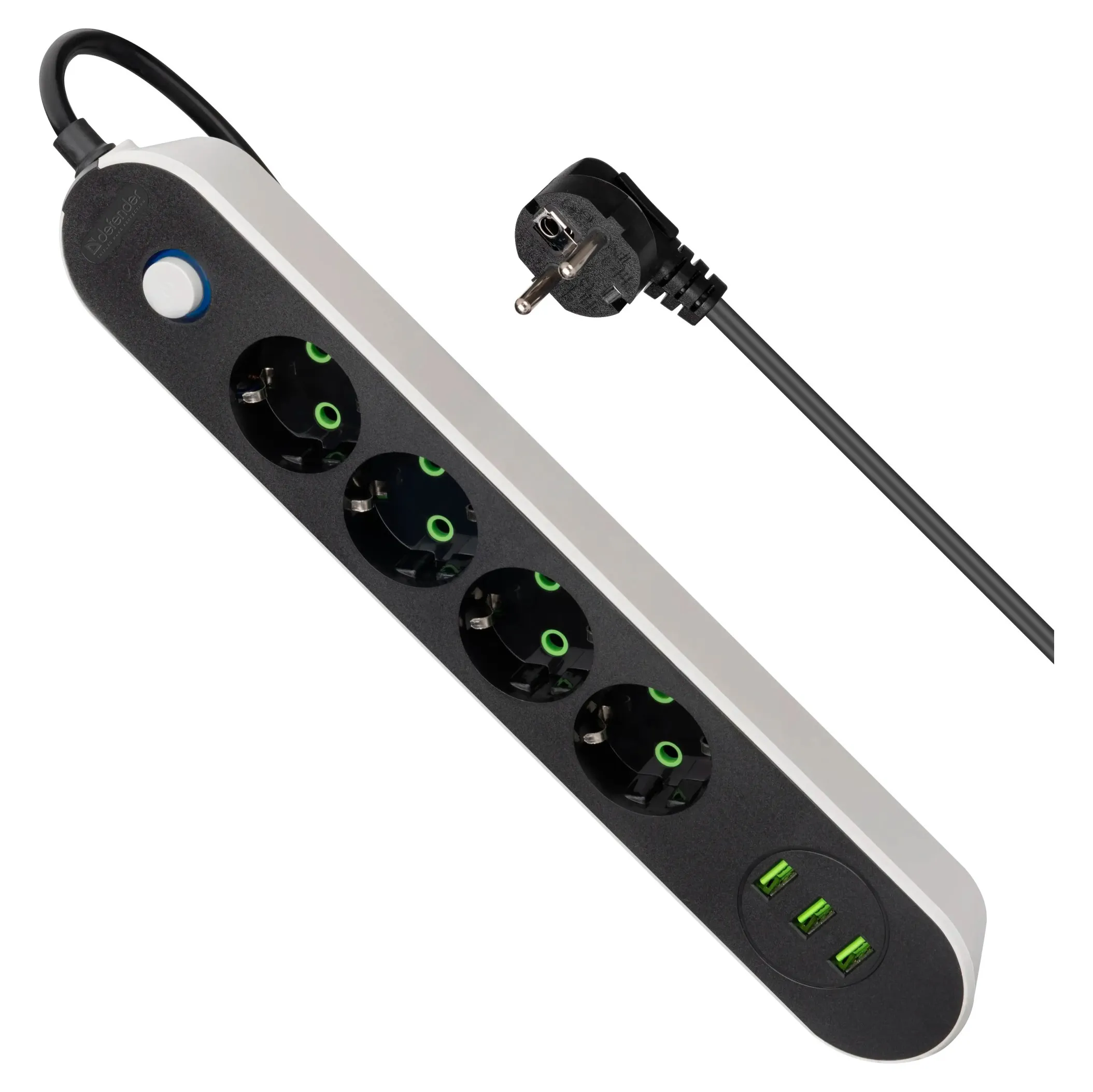 Удлинитель Defender R210 3 м 4 розетки 3xUSB черный