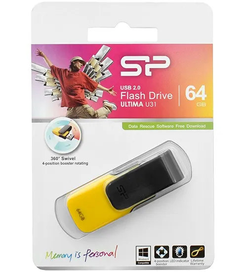 USB флешка 64GB Silicon Power Ultima U31 SP064GBUF2U31V1Y USB 2.0 black-yellow
