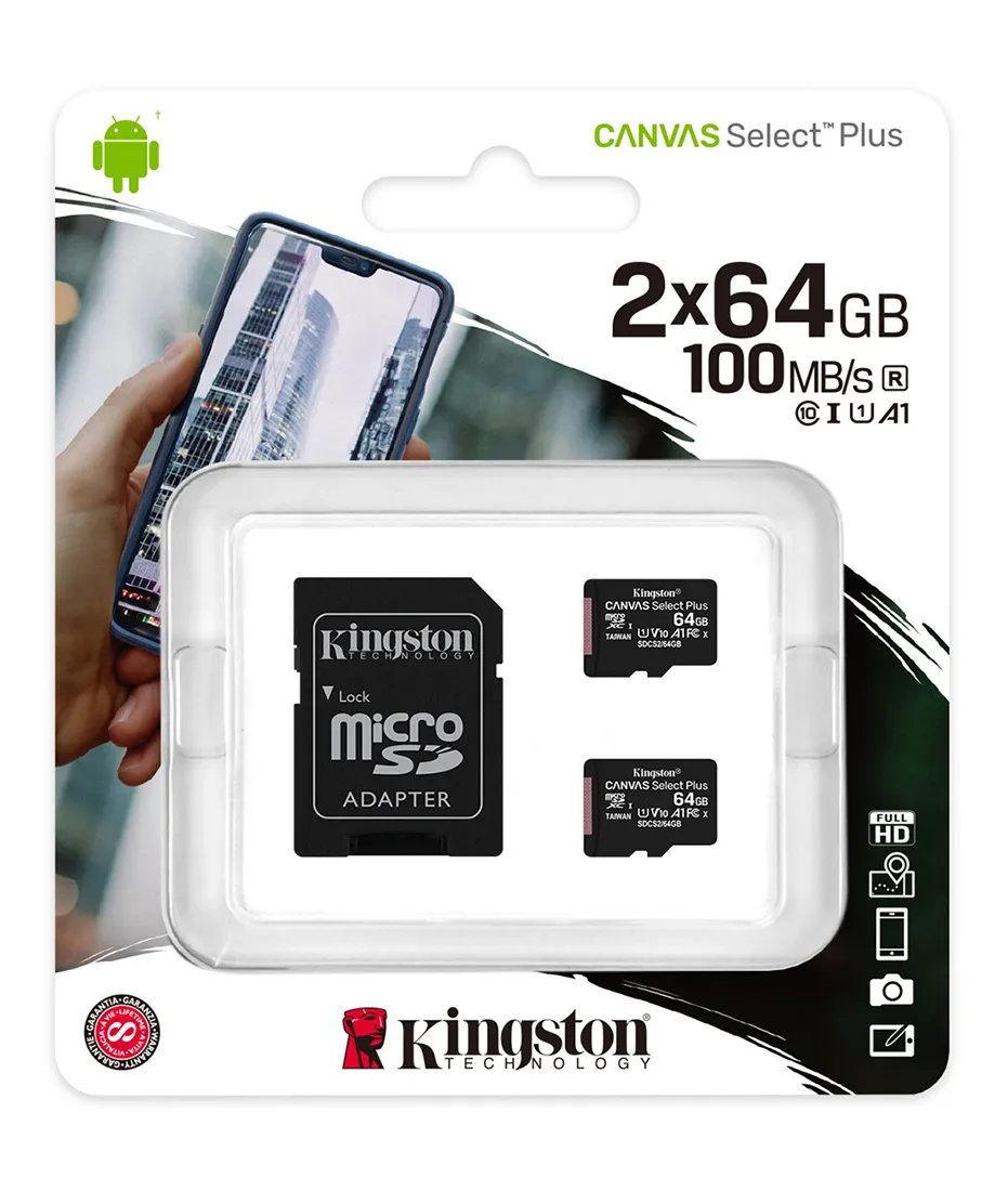 Карта памяти microSDHC 64GB Kingston Canvas Select Plus SDCS2/64GB-2P1A