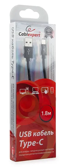 Кабель USB Type A-C Cablexpert CC-S-USBC01Bk-1.8M