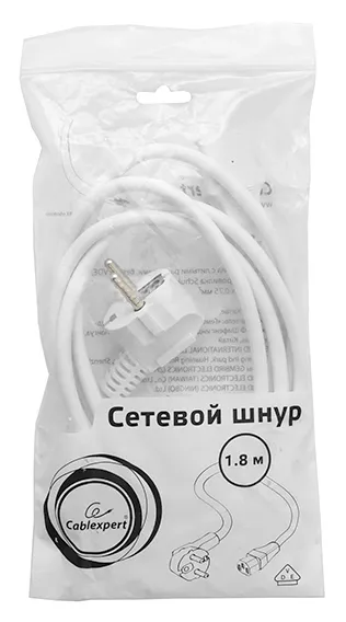 Кабель питания, Cablexpert PC-186W-VDE, 1.8м, Белый