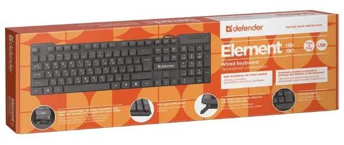 Клавиатура проводная Defender Element HB-190 USB RU Черный