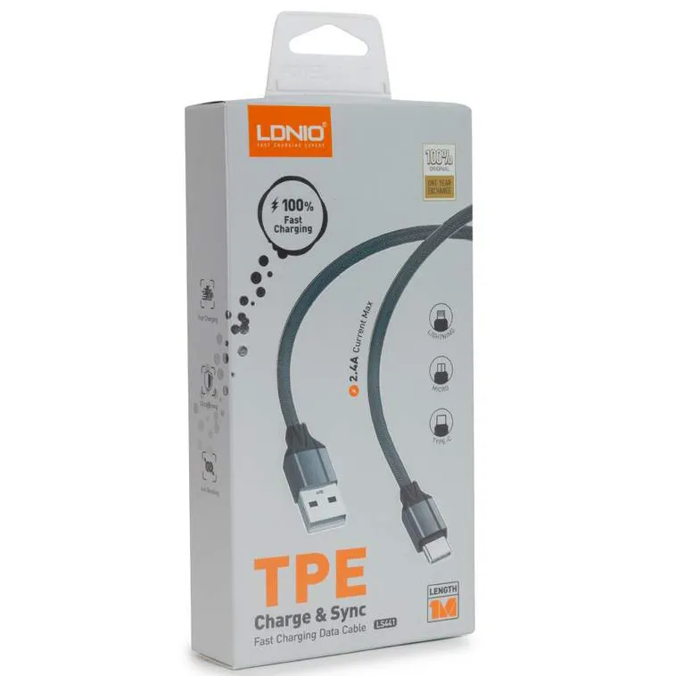 Кабель LDNIO Type-C LS441 TPE 1м Серый
