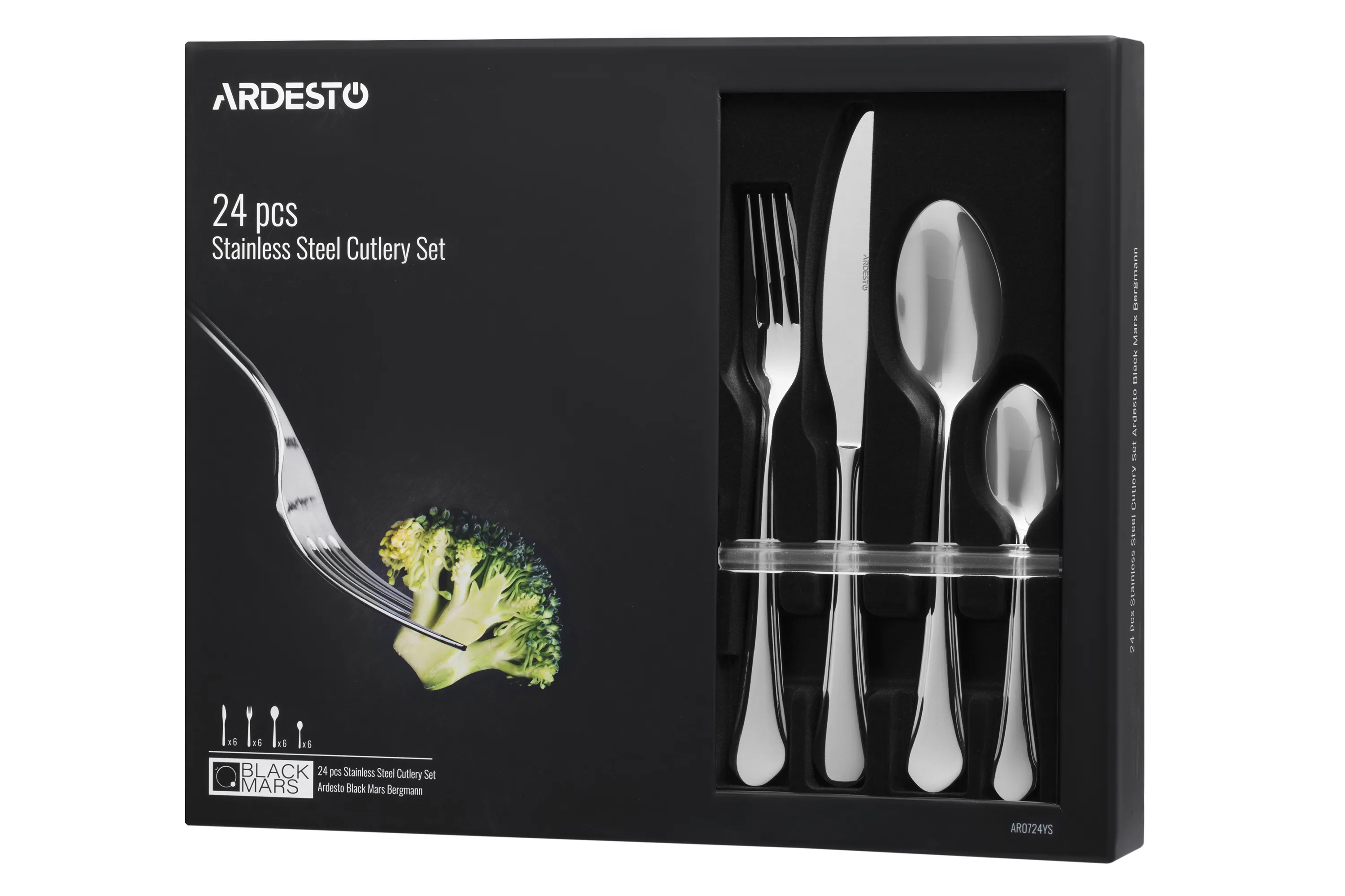 Набор столовых приборов Ardesto Black Mars York 24 пр., нержавеющая сталь AR0724YS