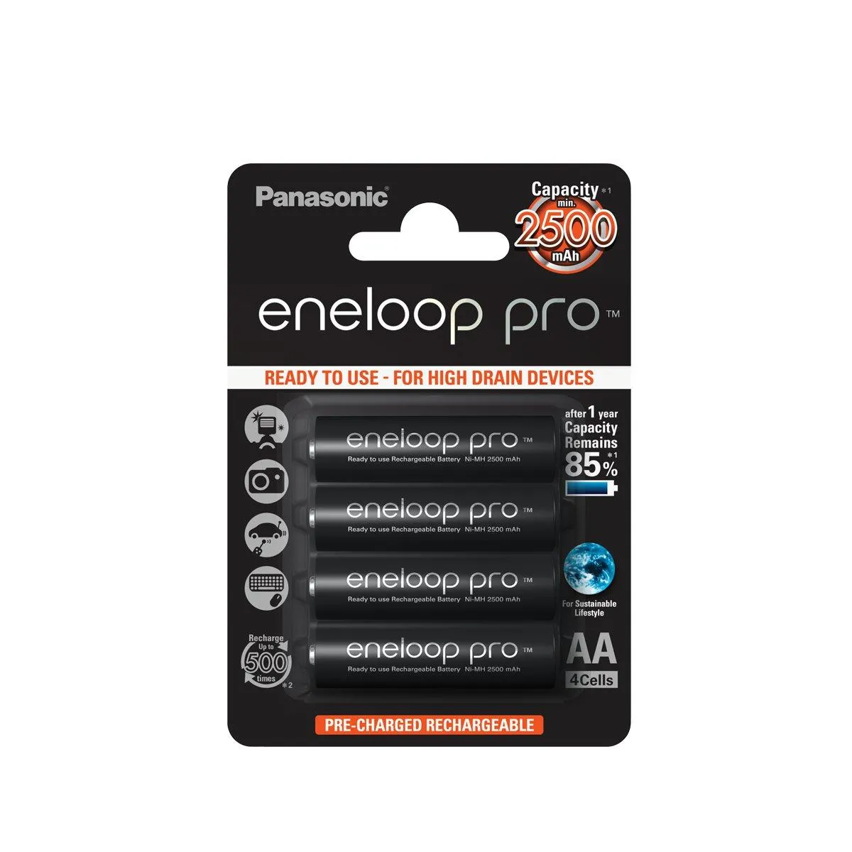 Аккумулятор Panasonic Eneloop Pro AA 2450 mAh BK-3HCDE/4BE