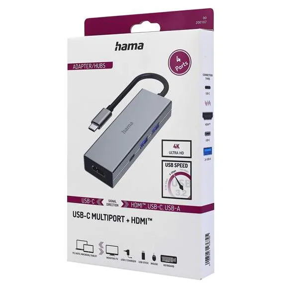USB Hub 4 port Hama 00200107 silver