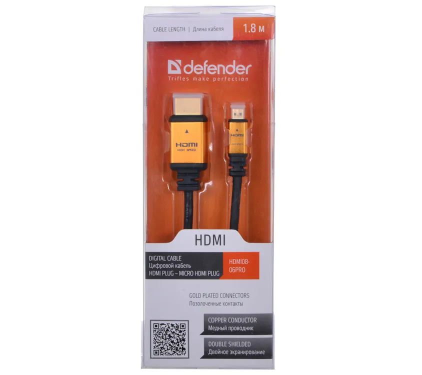 Кабель PROFESSIONAL Defender HDMI08-06PRO HDMI (M) - Micro HDMI (M)  1,8м  (ver. 1.4)