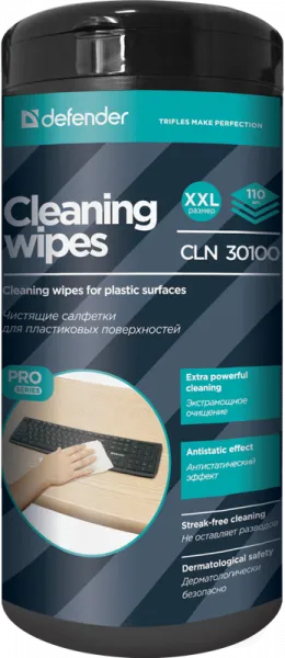 Универсальные чистящие салфетки для поверхностей Defender CLN 30100 Pro, в тубе 110шт