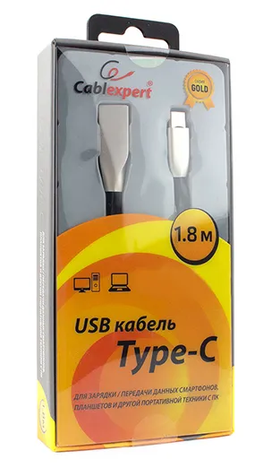 Кабель USB Type A-C Cablexpert CC-G-USBC01Bk-1.8M