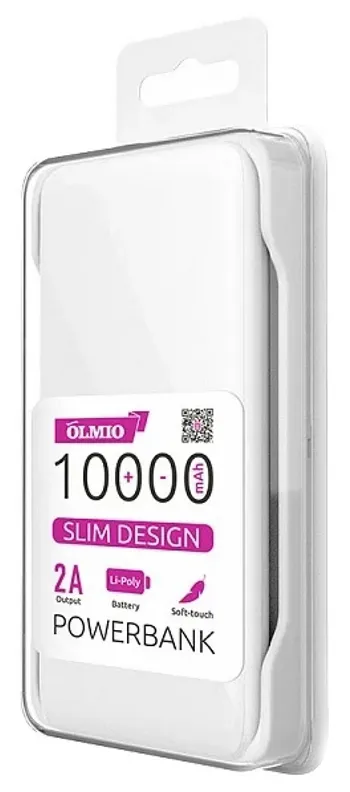 Внешний аккумулятор Olmio Slim 10000 mAh Белый
