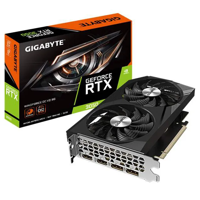 Видеокарта 8Gb Gigabyte RTX3050 WINDFORCE OC 8G GV-N3050WF2OCV2-8GD