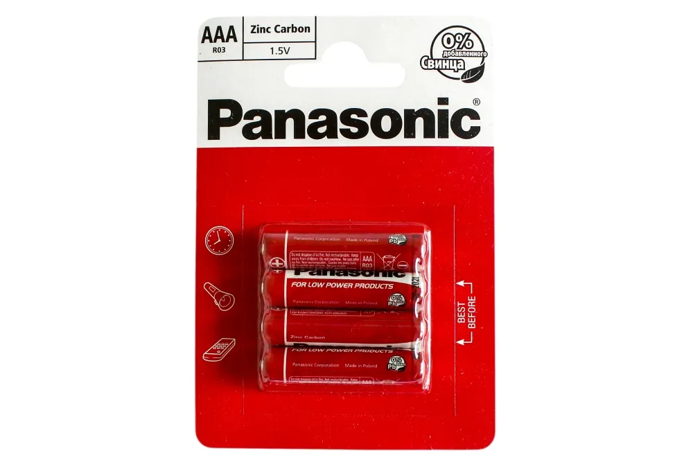 Батарейка солевая PANASONIC Red Zinc ААА/4B