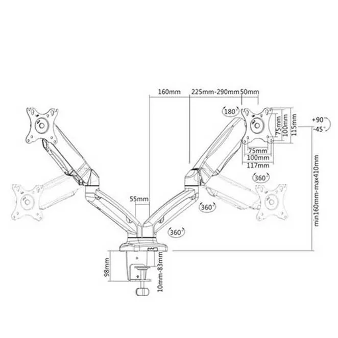 Настольный кронштейн с газлифтом Brateck LDT13-C024