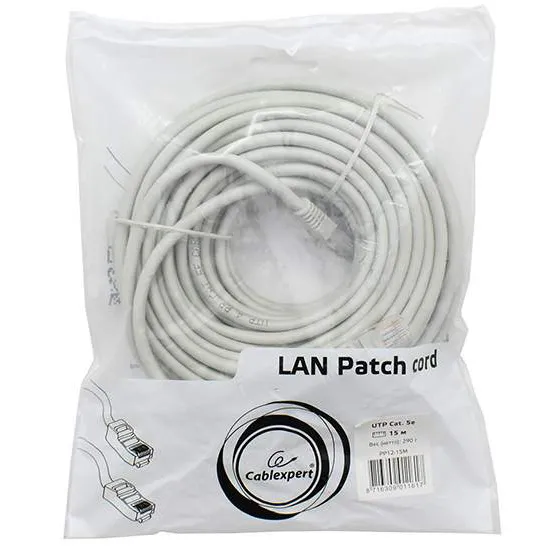 Патч корд UTP 5e-Cat 15 m Cablexpert PP12-15M серый