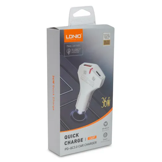Автомобильное зарядное устройство LDNIO C60P PD+QC3.0 Lightning Белый