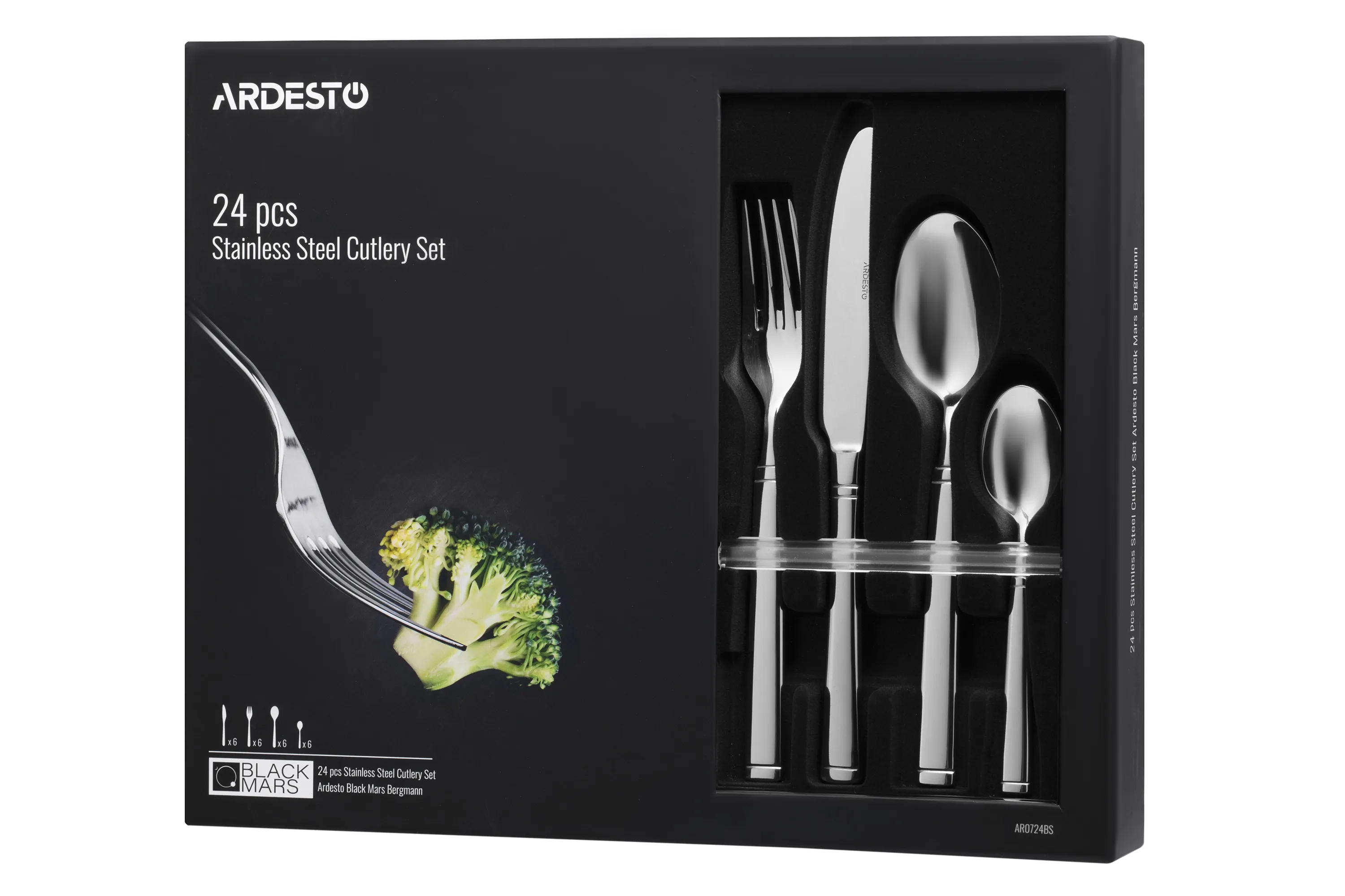 Набор столовых приборов Ardesto Black Mars Bordeaux 24 пр., нержавеющая сталь AR0724BS