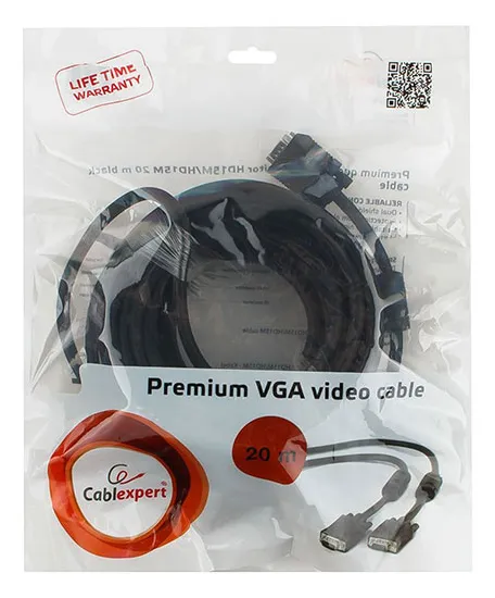 Кабель SVGA 15m/15m, Cablexpert CC-PPVGA-20M-B, 20м