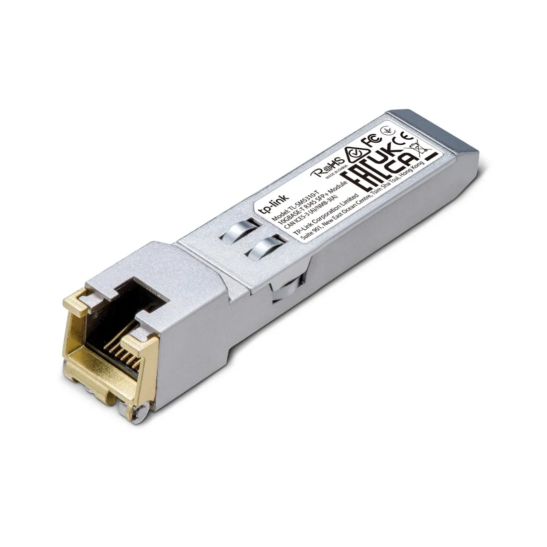 RJ45 трансивер 10GbE SFP+ Tp-Link SM5310-T <10GBASE-T SFP модуль, 100BASE-TX / 1000BASE-T/ 2.5GBASE-T/ 5GBASE-T: неэкранированная витая пара категории 5e или выше (не более 100 метров); 10GBASE-T: неэкранированная витая пара категории 6a или выше (не боле