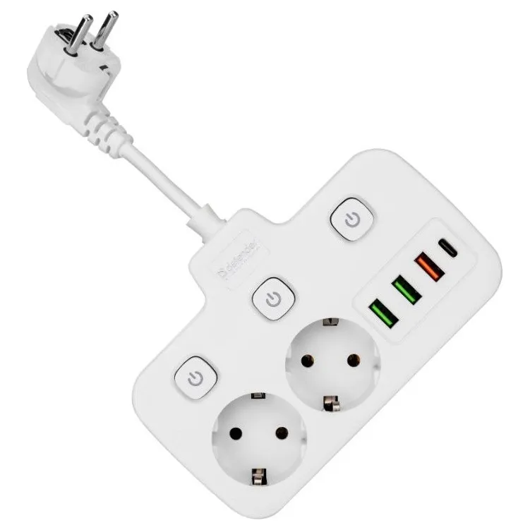 Удлинитель Defender R240 0.2м 2 розетки 3xUSB 1xType-C белый