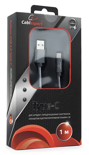 Кабель USB Type A-C Cablexpert CC-P-USBC03Gy-1M