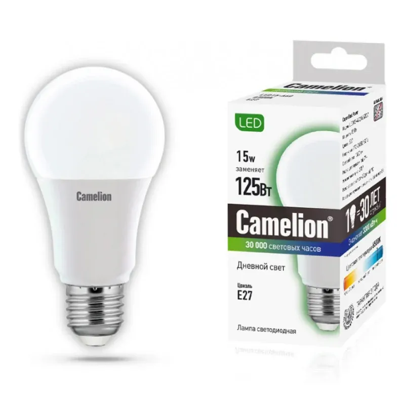 Эл. лампа светодиодная Camelion LED15-A60/865/E27, Дневной