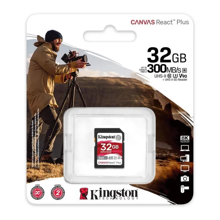 Карта памяти SD 32GB Kingston Canvas React Plus SDR2/32GB