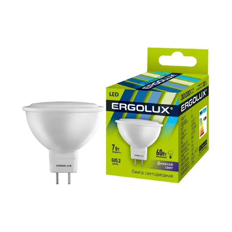 Эл. лампа светодиодная Ergolux LED-JCDR-7W-GU5.3-6K, Дневной