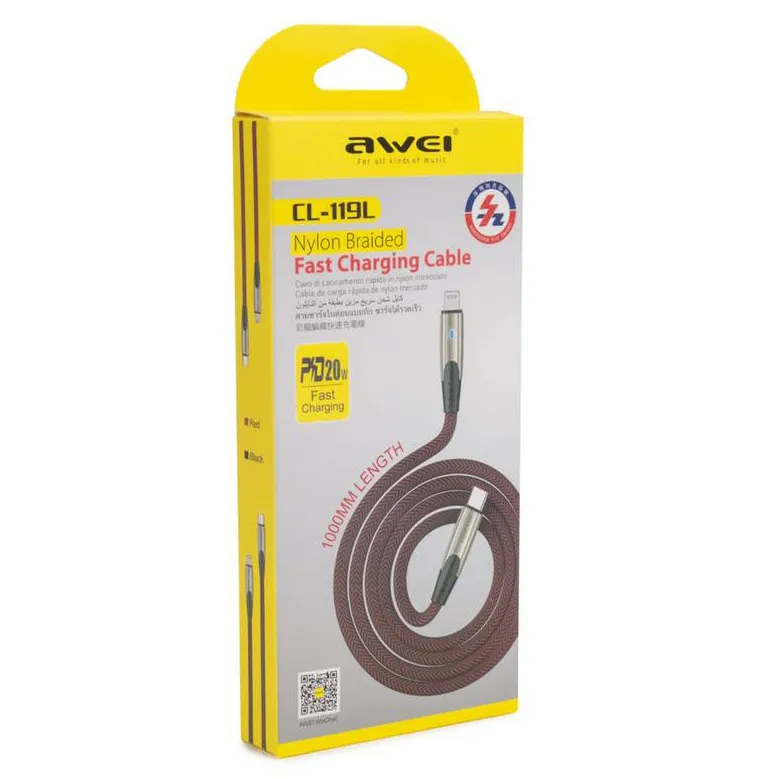 Кабель Awei Type-C to Lightning CL-119L 20W 9V 2.4A 1m Красный