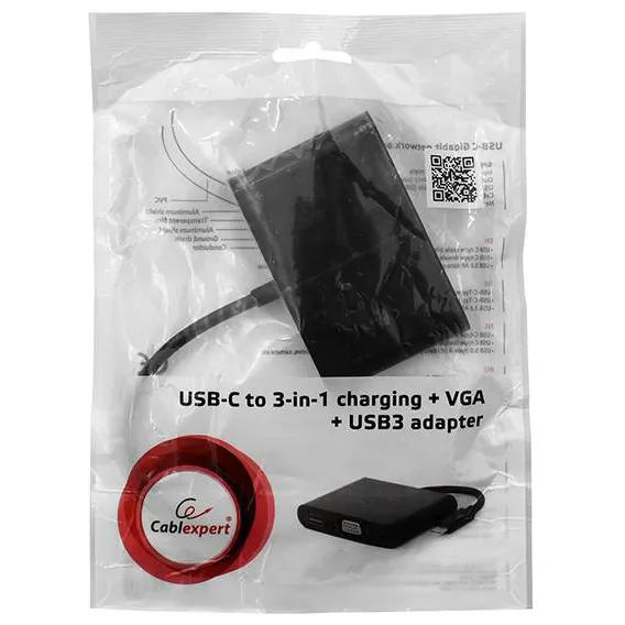 Переходник USB Type-C - VGA, USB 3.0, USB Type-C, Cablexpert A-CM-VGA3in1-01, 0.15m, OEM