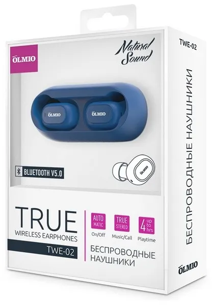 Bluetooth Гарнитура OLMIO TWE-02 Синий