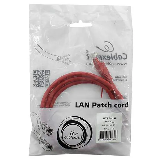 Патч корд UTP 6e-Cat  1 m Cablexpert PP6U-1M/R красный