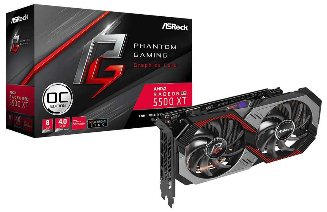 Видеокарта ASRock Radeon RX 5500 XT Phantom Gaming D 8G OC