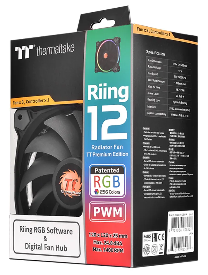 Кулер для кейса Thermaltake Riing Plus 12 RGB TT Premium Edition 3-Fan Pack CL-F053-PL12SW-A