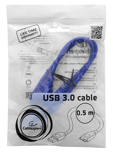 Кабель USB Type A-B, Cablexpert CCP-mUSB3-AMBM-0.5M