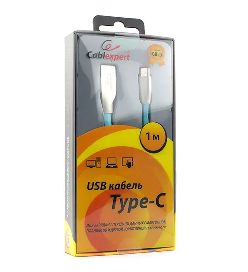 Кабель USB Type A-C Cablexpert CC-G-USBC01Bl-1M Синий